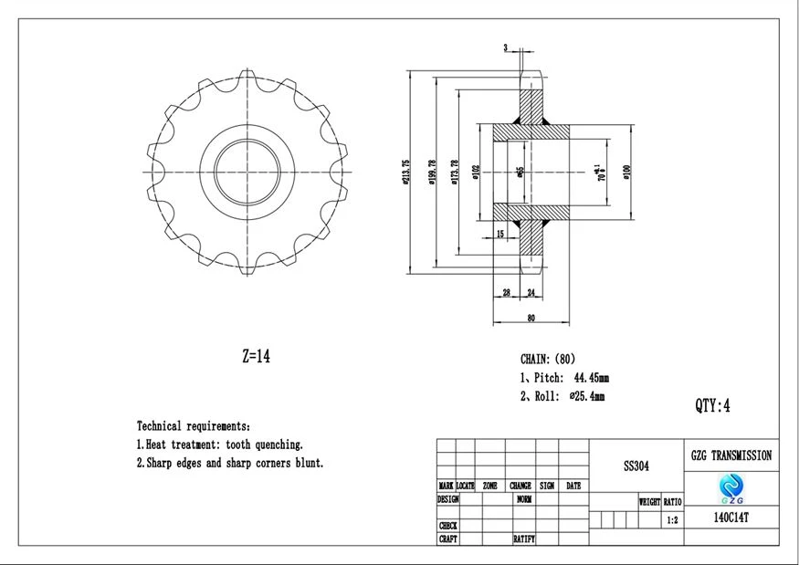 Drawing processing non-standard sprocket drawing 140C14T Drawing processing non-standard sprocket drawing 140C14T
