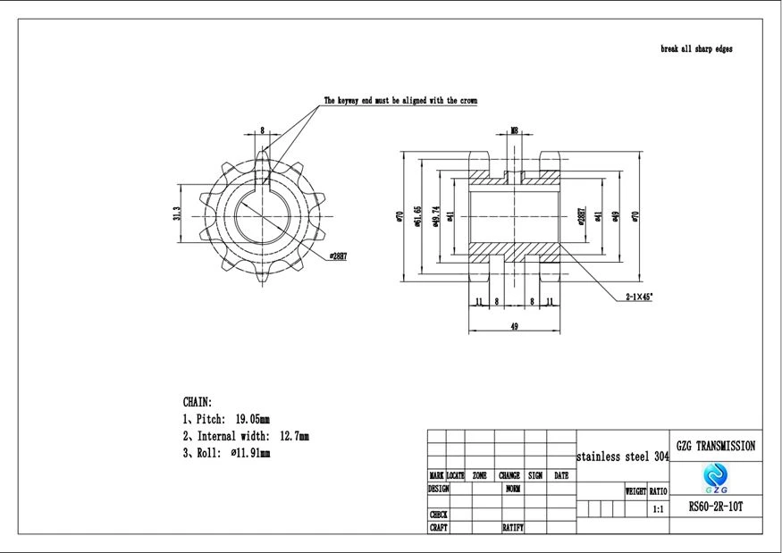 Drawing processing non-standard sprocket drawing RS60-2R-10T Drawing processing non-standard sprocket drawing RS60-2R-10T